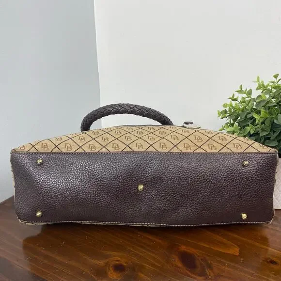 Dooney And Bourke Vintage Leather Brown Leather Signature Canvas Satchel Handbag